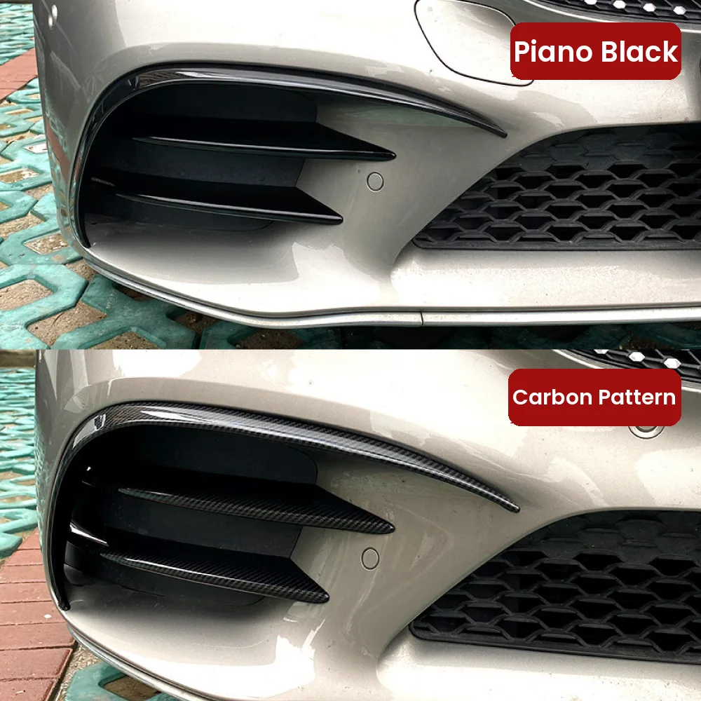 Mercedes C-Class W205 Front Canards & Grille Vent Trims 4 Piano black and carbon pattern canard kits installed on Mercedes C-Class W205