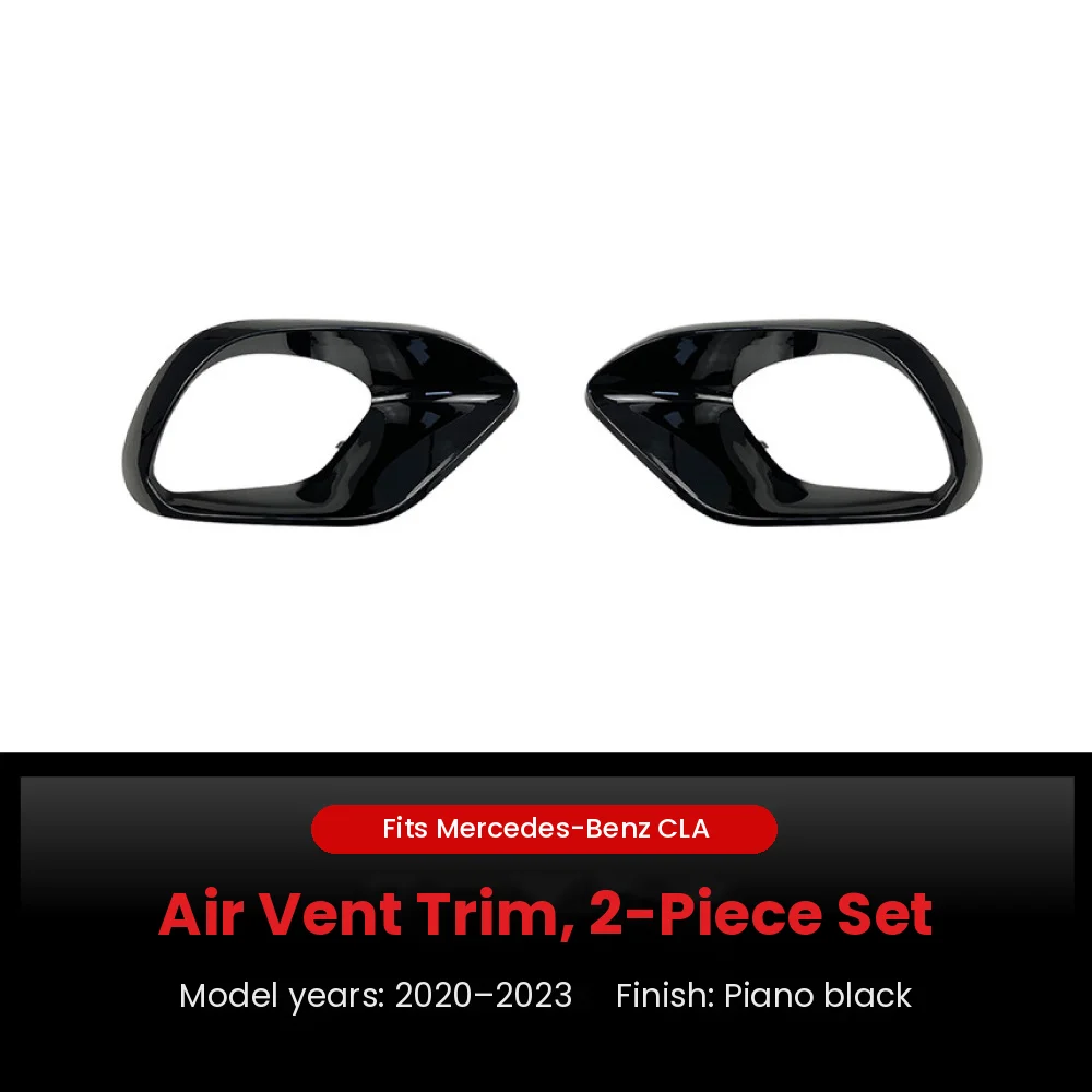 Mercedes CLA C118 Front Canards & Air Vent Trims, Piano Black 2 Mercedes-Benz CLA 2020-2023 front bumper air vent trim, 2-piece set in piano black