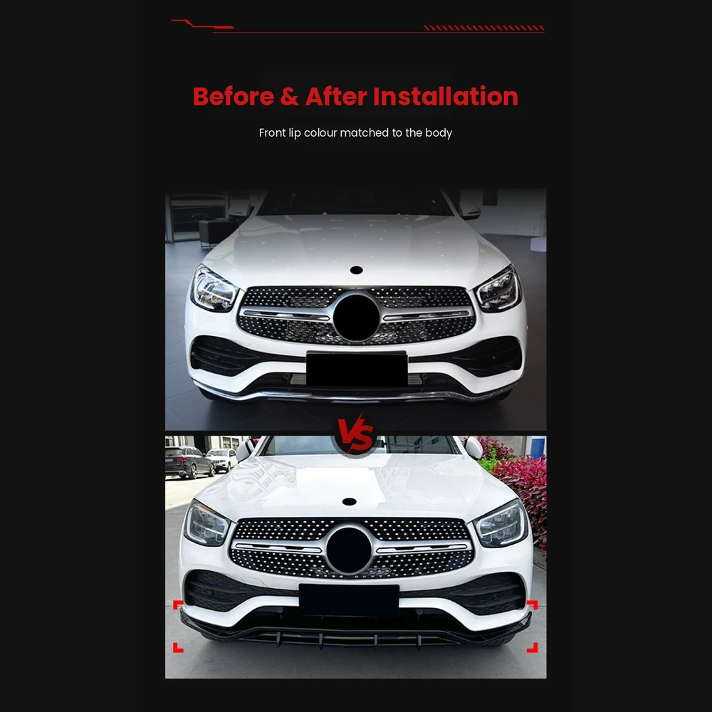 Mercedes GLC X253 2020-2022 Front Lip Splitter, ABS 1 Before and after installing front lip on Mercedes GLC X253