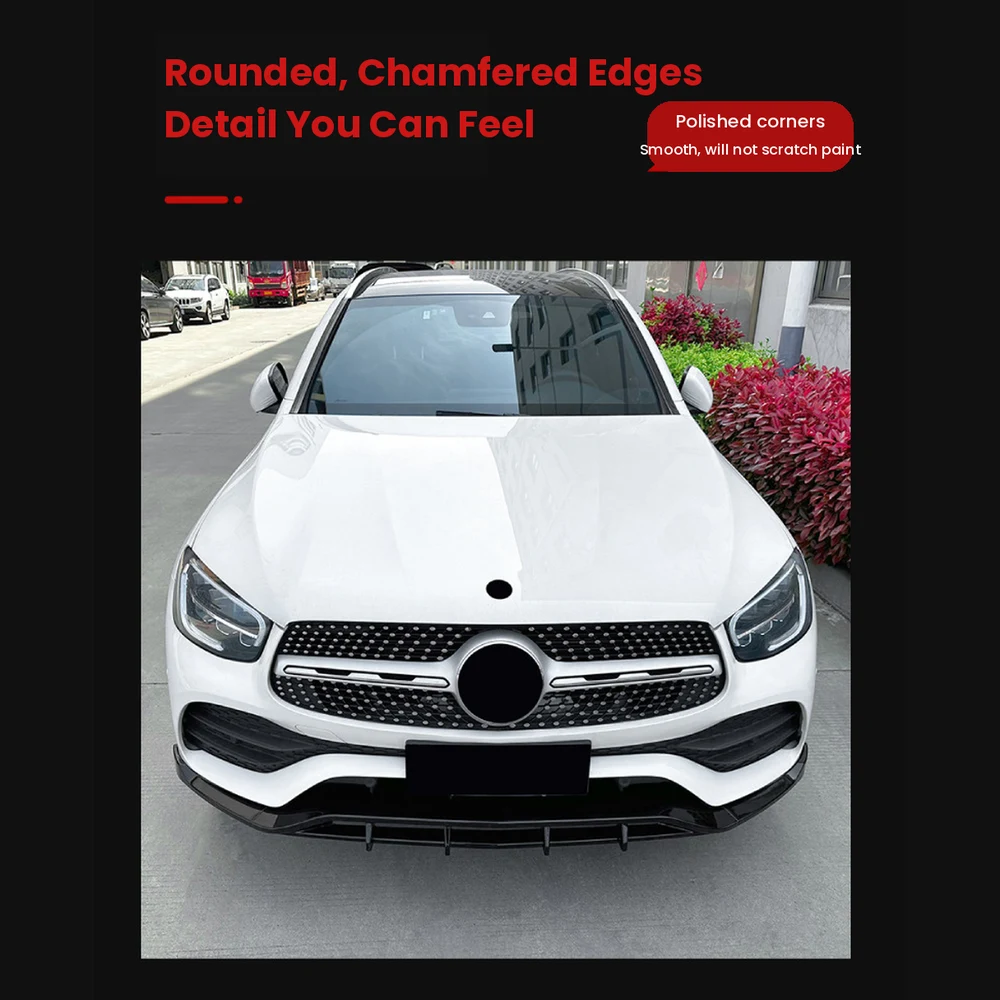 Mercedes GLC X253 2020-2022 Front Lip Splitter, ABS 2 Front lip installed on white Mercedes GLC X253 showing rounded edges