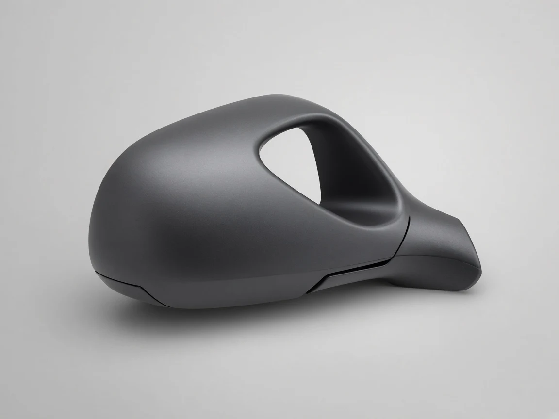 Injection-molded PC/ABS side mirror housing in dark grey satin plastic