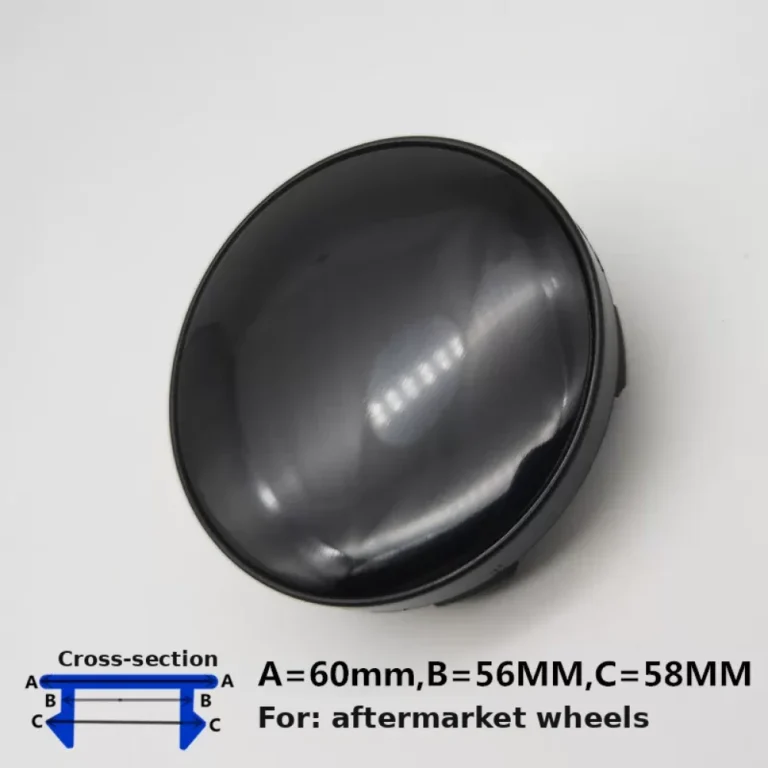 Plain gloss black wheel center cap without logo, 60mm, with clip dimensions
