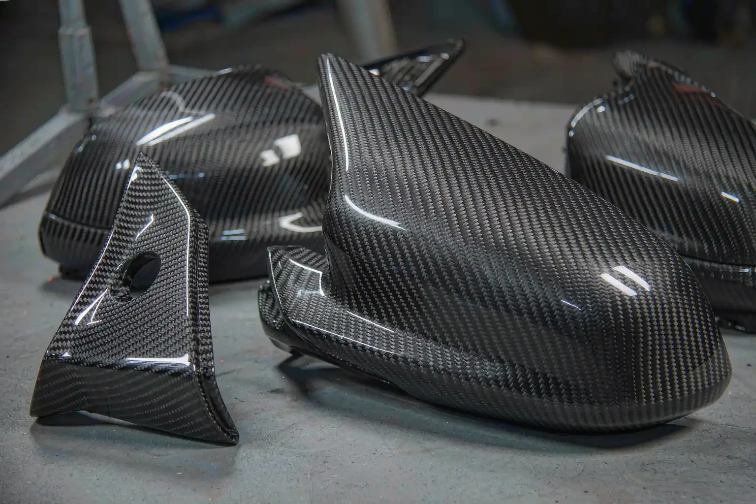 Carbon Fiber Pattern & Hydro Dip Finish for Auto Parts 7 Real carbon fiber mirror caps and trim parts with a gloss clear finish