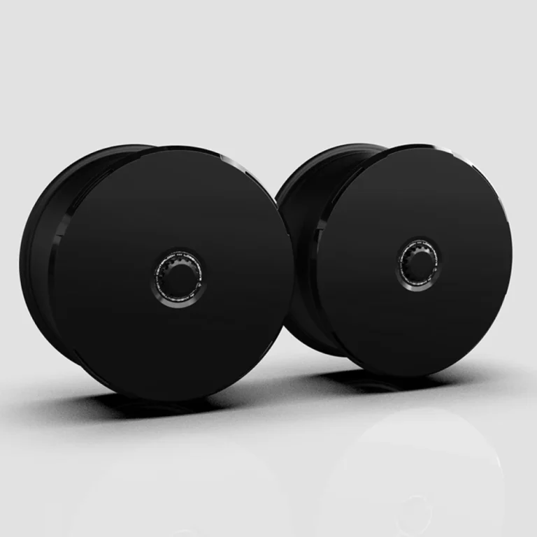 Cyber-style smooth wheel cover in plain black for Tesla