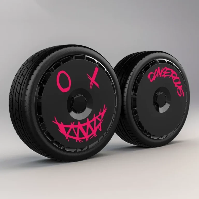 Impresión UV estilo grafiti en una cubierta de rueda completa negra para Tesla
