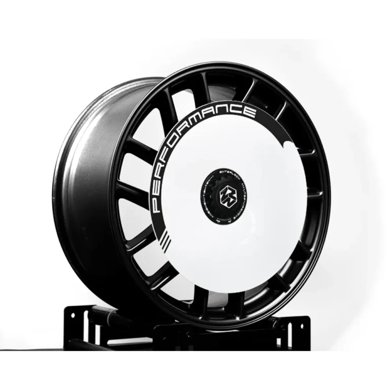 White Mini Aero partial wheel cover with black outer spokes for Tesla
