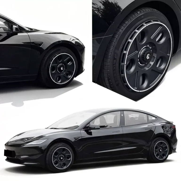 Cubiertas de rueda Lancer instaladas en un Tesla Model 3 negro