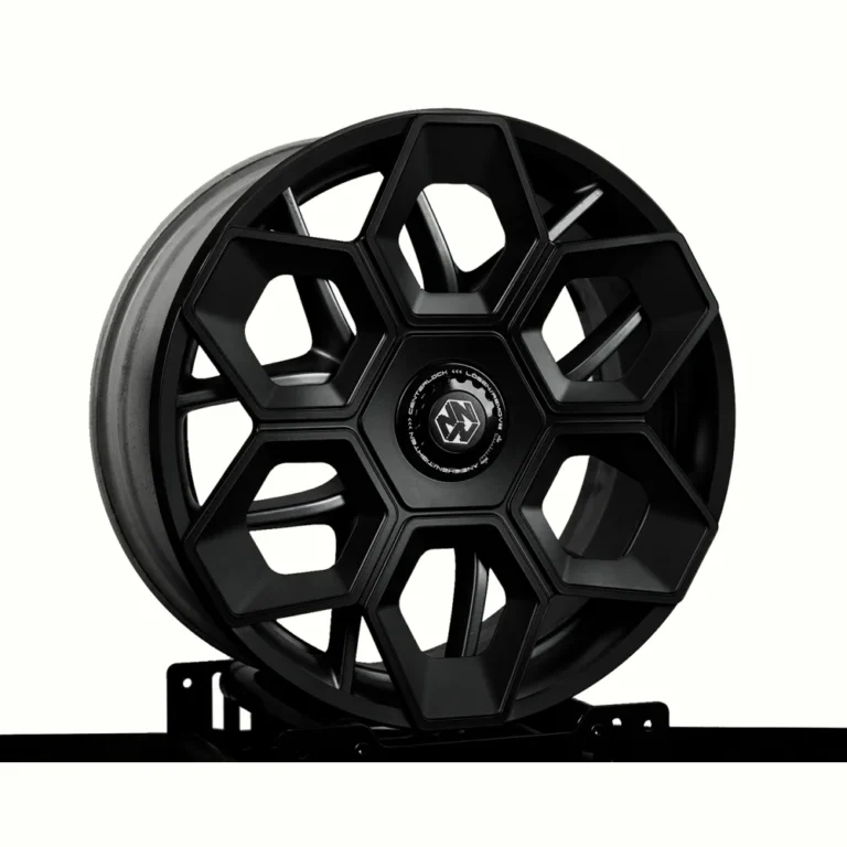 Black hex-spoke 19 inch wheel cover for Tesla Model Y Juniper