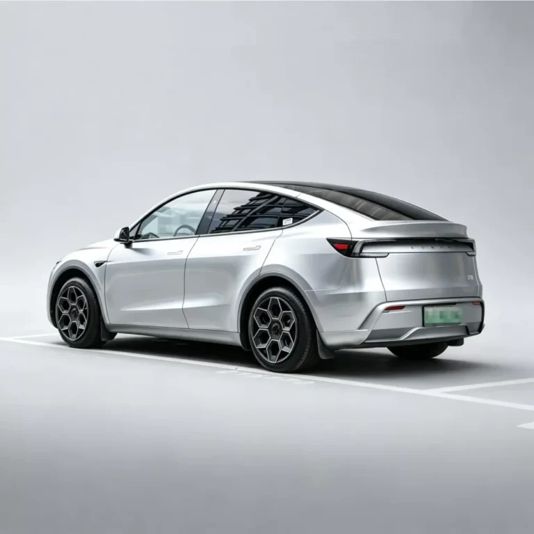 2025 Tesla Model Y Juniper with 19 inch hex-spoke wheel covers