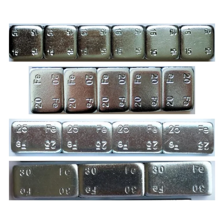 Thick 7 mm zinc plated steel adhesive wheel weight strips with 15g, 20g, 25g and 30g segments