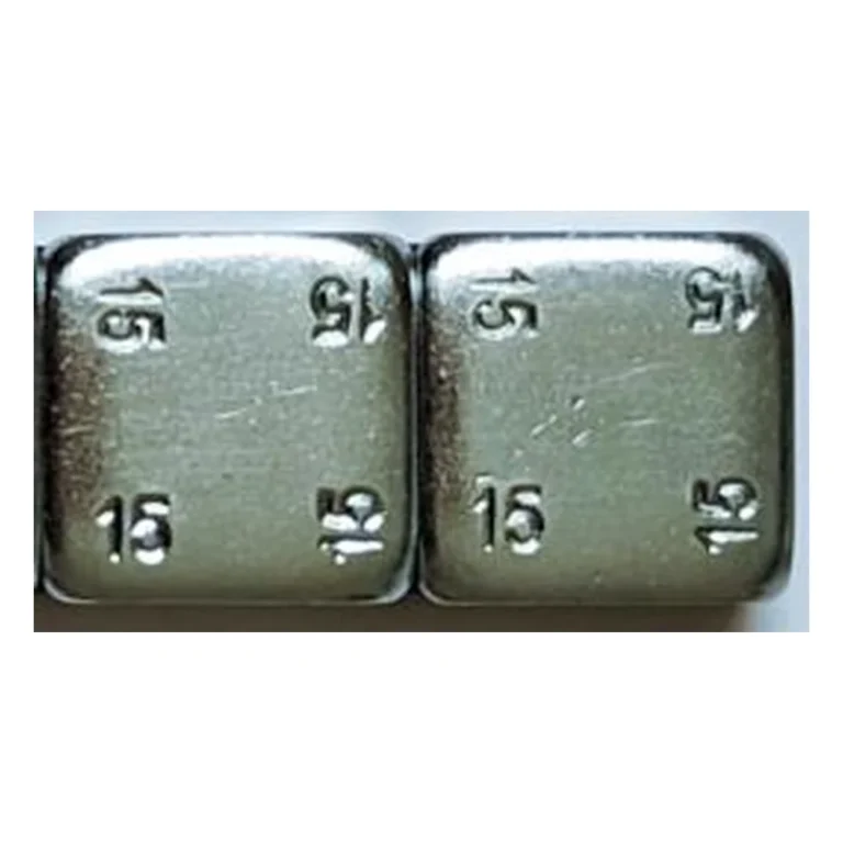 Close-up of thick zinc plated 15g steel adhesive wheel weight segments