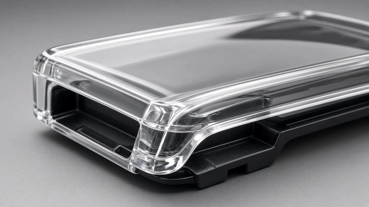 PC/ABS Material (Polycarbonate ABS) for Auto Parts 6 Two-shot trim panel with a clear PMMA layer molded over a black base