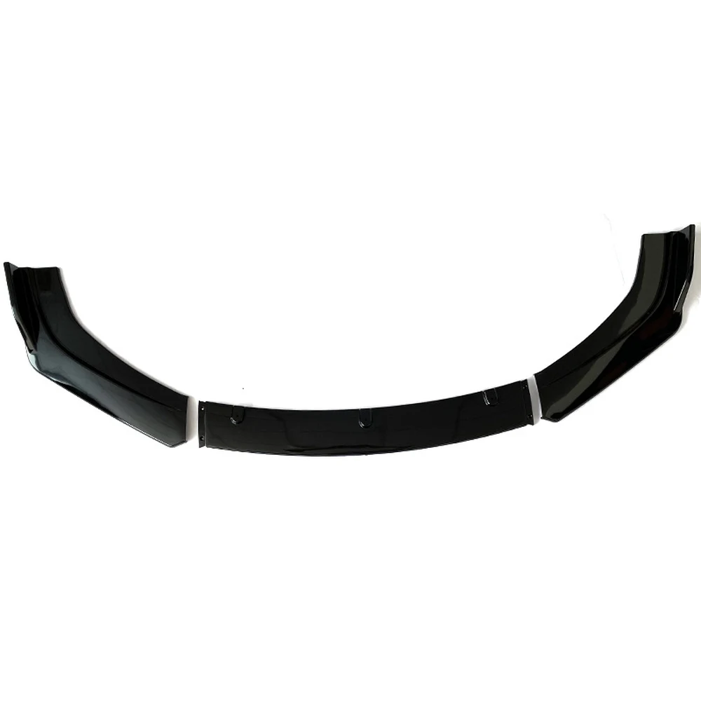 Universal 3-Piece Front Lip Splitter, ABS Gloss Black / Matte Black / Carbon 2 Universal three-piece black front bumper lip splitter, front view