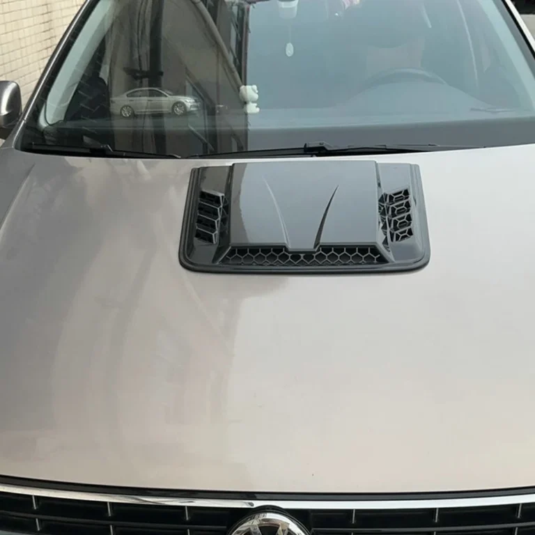 Universal Car Hood Vent Scoop Installed Silver Car