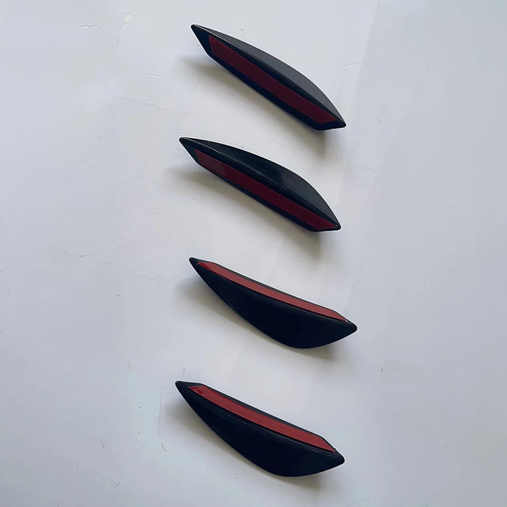 Universal Front Bumper Canards, 4-Piece Set, Gloss Black / Carbon Fibre Black 3 Set of 4 gloss black front bumper canards with adhesive backing
