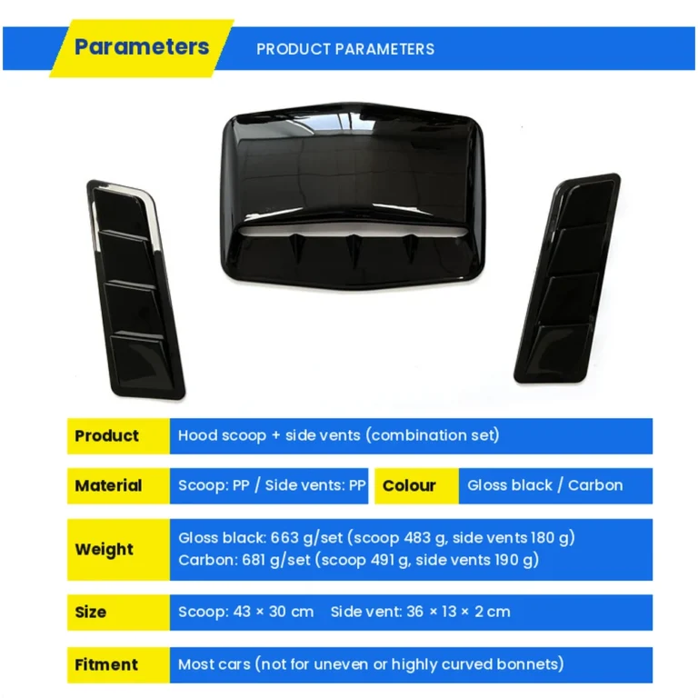 Universal Hood Scoop Fender Vent Set Parameters Weight Size