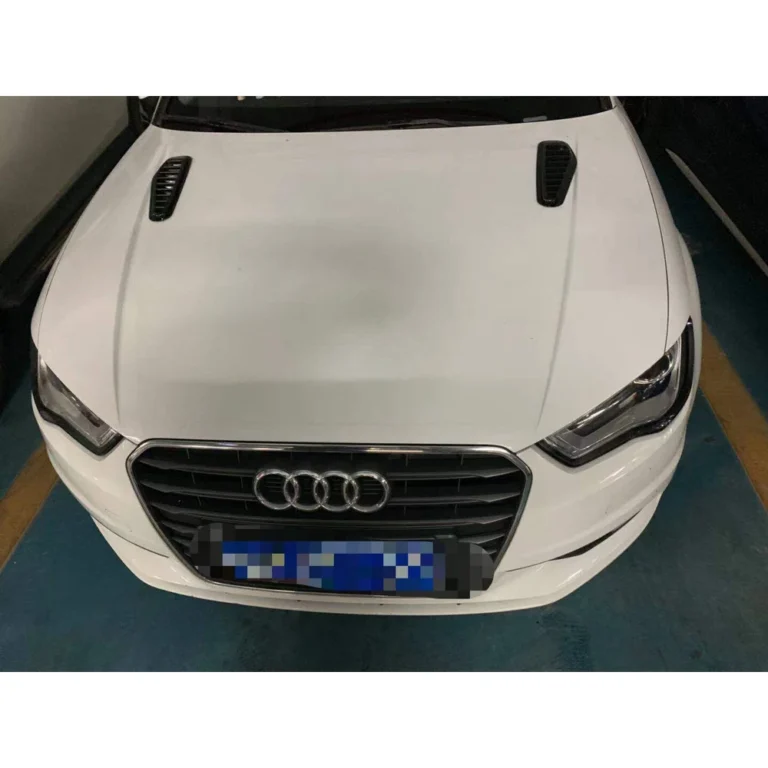 Universal Hood Side Vent Louvers Gloss Black Installed White Car