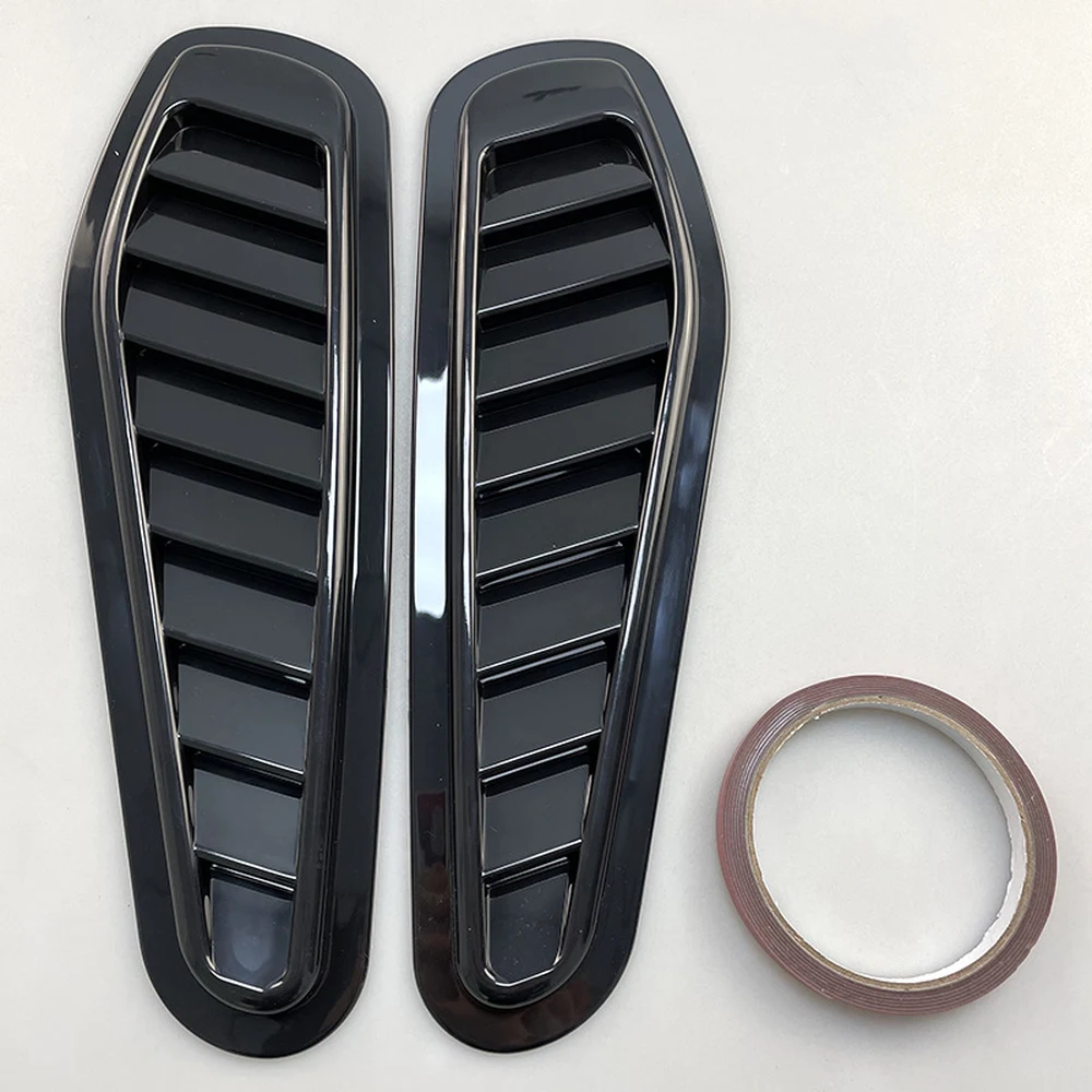 Gloss black hood vent louver pair with adhesive tape roll