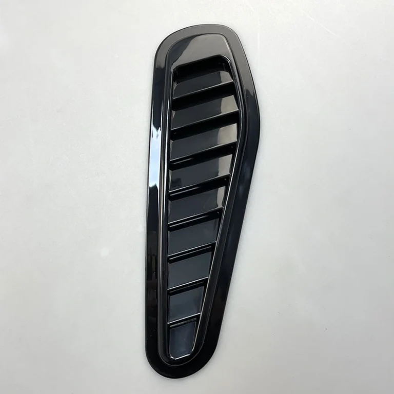Gloss black ABS universal hood side vent louver on white background