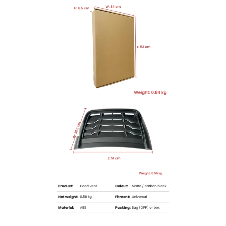 Universal Louvered Hood Vent Bonnet Scoop Size Weight Package Specs