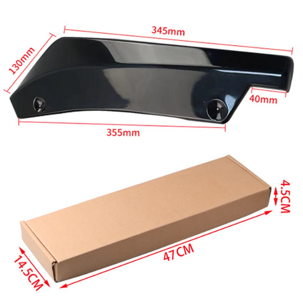 Rear bumper corner splitter size 345 mm top, 355 mm bottom, 130 mm height, 40 mm end, box 47 x 14.5 x 4.5 cm