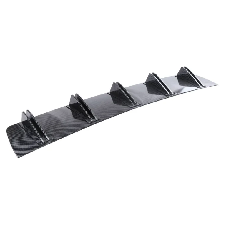 Universal shark fin rear bumper diffuser, two-piece version in carbon fibre pattern, on white background