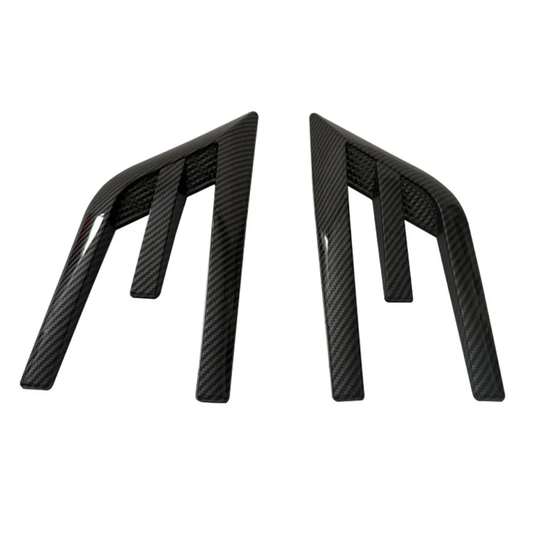 Universal shark gill fender trims in carbon-fibre pattern on white background