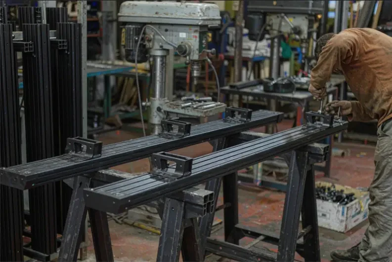 Running boards on assembly stands in the Yirox workshop